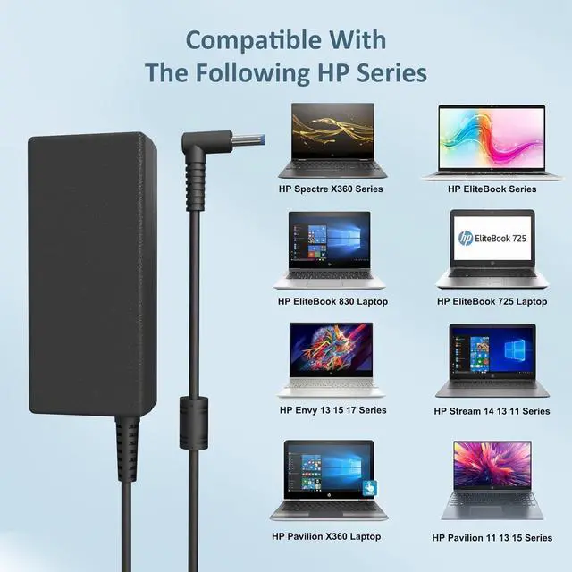 Alt view image 5 of 7 - Laptop Charger for HP 65W 45W Computer Pavilion Envy ProBook EliteBook Power Cord Replacement for HP Smart Blue Tip AC Adapter