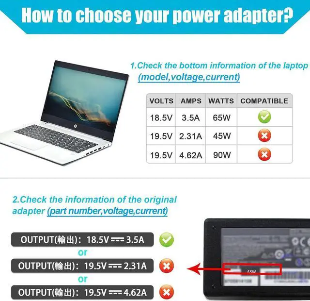 Alt view image 3 of 7 - 65W AC Adapter Laptop Charger for HP Pavilion DV7 DV6 DV5 DV4 DM4 G7 G6 Series Compaq Cq57 Cq62 Cq56 Cq61 Cq60 Cq58 2000-329WM 2000-2A20NR 2000-2B09WM Probook 4540s 4440s 4430s 4520s 4530s 6570b 6560b