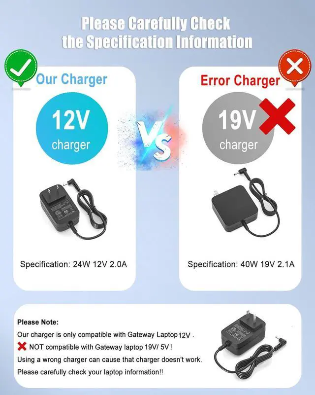 Alt view image 4 of 7 - 12V 2A Laptop Charger Compatible with Gateway GWTC116-2BK GWTC116-2BL GWTN156-11BK GWNC21524-BL GWTC116 GWTN116 GWTN133 GWTN141 SAW30-120-2000U EVOO EV-C-116-5 EV-C-116-6 Adapter Power Cord