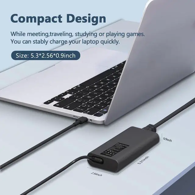 Alt view image 7 of 7 - New Slim 90W Laptop Charger USB C for  Latitude 5420 5520 7480 7490 7420 Chromebook 3100  XPS 13 9360 XPS15 9550 9560 DA65NM190 LA65NM190 Type C AC Adapter Power Cord