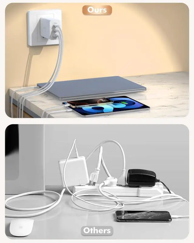 Alt view image 3 of 7 - 100W USB C Charger 3Ports USB C Laptop Charger Fast Charger with TypeC to TypeC Cable 6FT Woven Cable for Macbook Macbook Air Macbook pro iPhone 16/Plus/Pro/Pro Max 15/Plus/Pro/Pro Max iPad10 and More