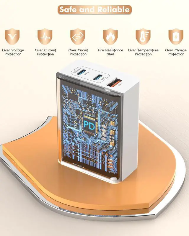 Alt view image 5 of 7 - 100W USB C Charger 3Ports USB C Laptop Charger Fast Charger with TypeC to TypeC Cable 6FT Woven Cable for Macbook Macbook Air Macbook pro iPhone 16/Plus/Pro/Pro Max 15/Plus/Pro/Pro Max iPad10 and More