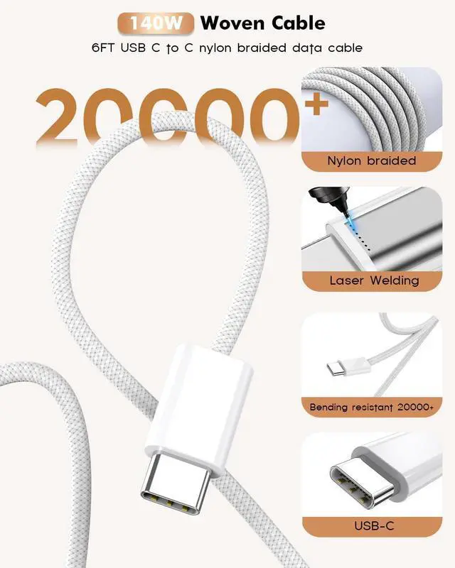Alt view image 7 of 7 - 100W USB C Charger 3Ports USB C Laptop Charger Fast Charger with TypeC to TypeC Cable 6FT Woven Cable for Macbook Macbook Air Macbook pro iPhone 16/Plus/Pro/Pro Max 15/Plus/Pro/Pro Max iPad10 and More