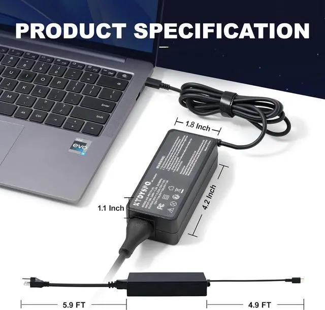 Alt view image 6 of 7 - 65W USB-C Charger for  Laptop Computer Compatible with  Thinkpad/Yoga/Chromebook Fast Power Adapte and Charging Portable Safety and Durable Easy to Carry