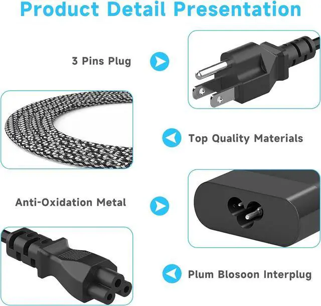 Alt view image 7 of 7 - 65W Laptop Charger Compatible with HP Envy X360 Elitebook x360 Elite x2 Chromebook X360 20V/3.25A AC Adapter Compatible with Chromebook ZBook ProBook Type C Travel Fast Charging Laptop Power Cord