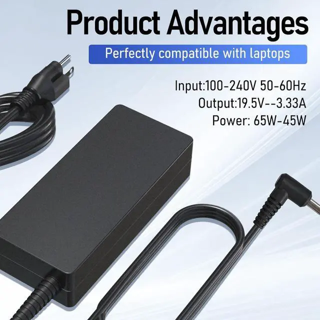 Alt view image 3 of 7 - 65W Universal Laptop Charger for HP EliteBook & ProBook - Fast Charging Safe & Durable Compatible with 4.5mm*3.0mm Connector