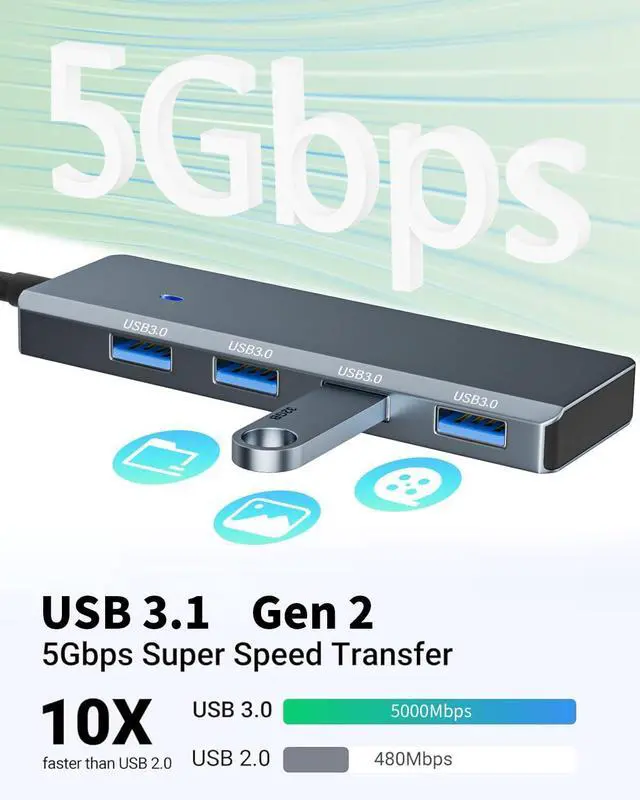Alt view image 3 of 7 - USB 3.0 Hub 4 Ports 5Gbps Dual USB-A/C Aluminum Splitter Ultra-Slim Multiport Expander Adapter for iPhone 16/15 MacBook iPad Laptop PC Desktop HDD Keyboard Mouse Xbox PS5 Android