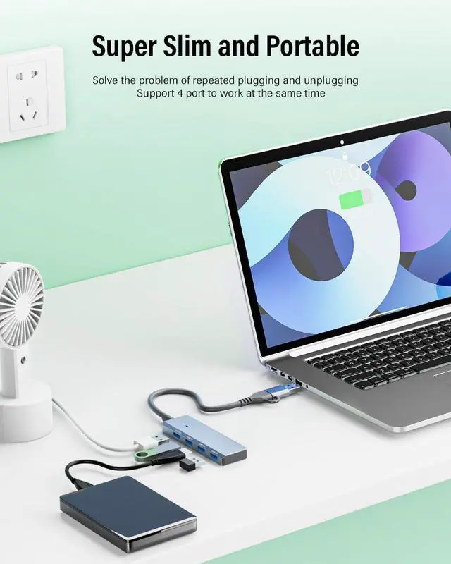 Alt view image 5 of 7 - USB 3.0 Hub 4 Ports 5Gbps Dual USB-A/C Aluminum Splitter Ultra-Slim Multiport Expander Adapter for iPhone 16/15 MacBook iPad Laptop PC Desktop HDD Keyboard Mouse Xbox PS5 Android