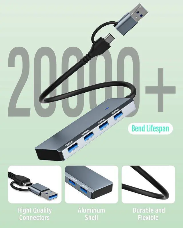 Alt view image 6 of 7 - USB 3.0 Hub 4 Ports 5Gbps Dual USB-A/C Aluminum Splitter Ultra-Slim Multiport Expander Adapter for iPhone 16/15 MacBook iPad Laptop PC Desktop HDD Keyboard Mouse Xbox PS5 Android