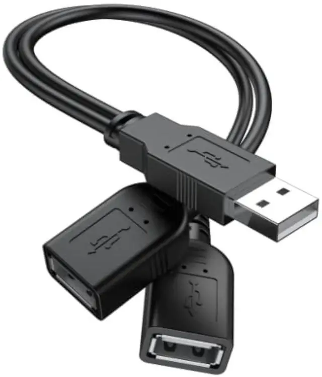 Main image of 2025 Upgraded USB 2.0 A Male to 2 Dual USB Female Jack Y Splitter Hub Power Cord Extension Adapter Cable(Not Supporting CarPlay and Android Auto)