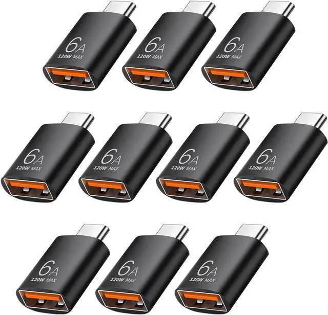 Main image of 10 Pack 10Gbps/120W USB C to USB3.1 Adapter Black Type C Male to USB Female Adapter for Smartphone PC Laptop Tablet Keyboard etc.