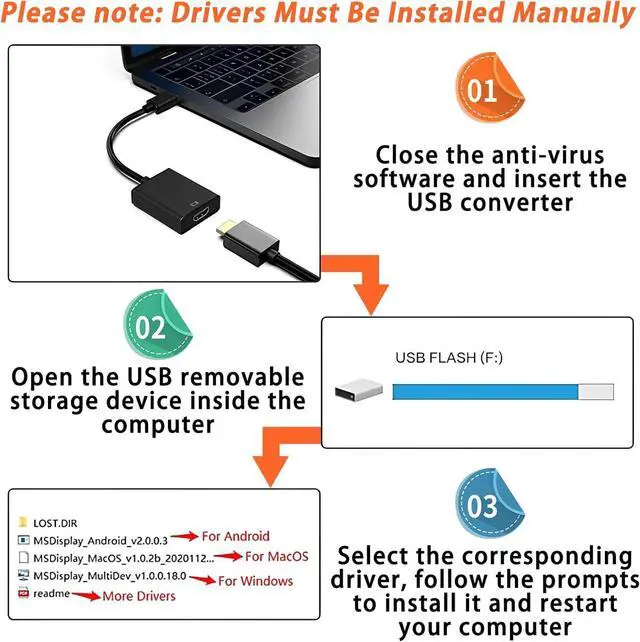 Alt view image 4 of 7 - USB to HDMI Adapter for Monitor Multiple HDMI to USB Adapter 1920 * 1080P Compatible with Windows XP/7/8/9/10/11 - Black