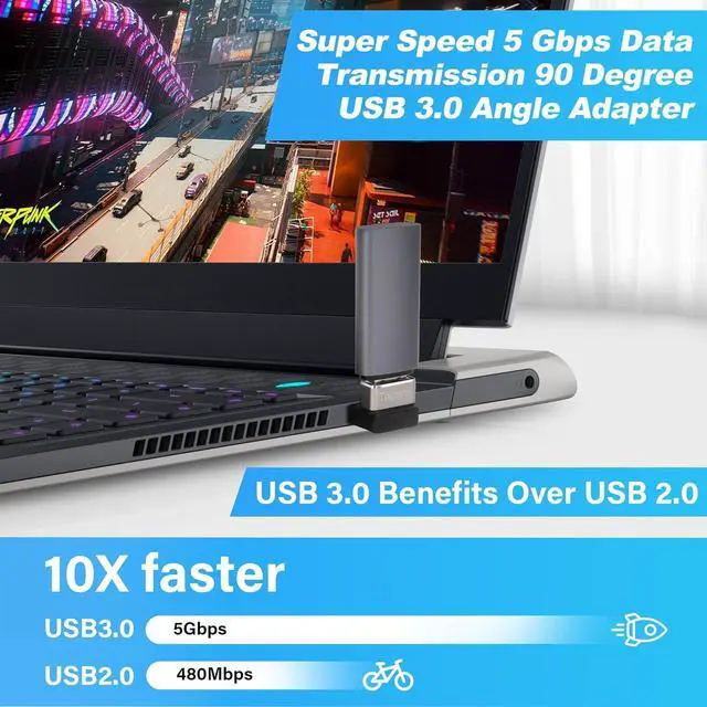 Alt view image 3 of 5 - 90 Degree USB 3.0 Adapter 2 Pack (Up and Down) Right Angle USB Type-A Male to Female USB L Shape On The Go (OTG) Connector Extender Support Charge & Data Sync (5Gbps) for PC Laptop Mouse Keyboard
