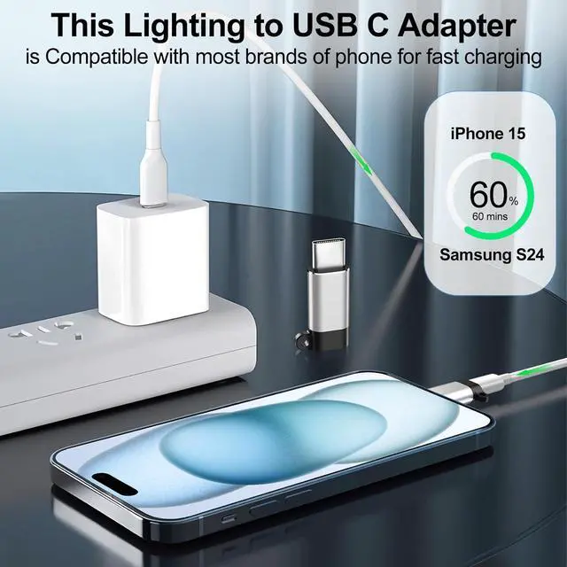 Alt view image 2 of 7 - 4 Pack Lightning Female to USB C Male Adapter for iPhone 15/15 Pro/15 Pro Max/15 Plus/iPad Air//Type C Charger Converter Cable Support Charging&Data Transfer Not for Audio/OTG Rack Adapters