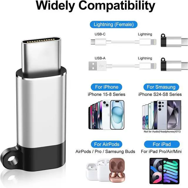 Alt view image 4 of 7 - 4 Pack Lightning Female to USB C Male Adapter for iPhone 15/15 Pro/15 Pro Max/15 Plus/iPad Air//Type C Charger Converter Cable Support Charging&Data Transfer Not for Audio/OTG Rack Adapters