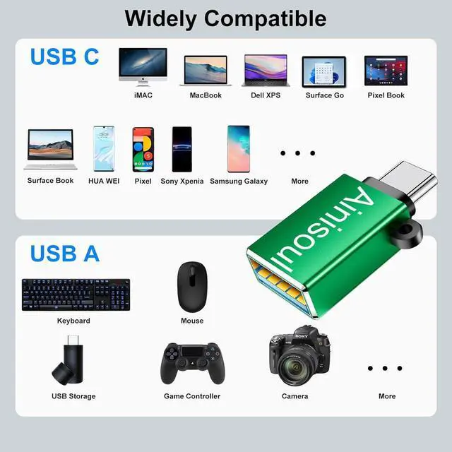 Alt view image 2 of 7 - USBC to USB Adapter 8 Pack USB to Type C Adapter C Male to USBA Female Type C Charger USB-A Cable Converter for MacBook iPhone 16 15 iPad  Galaxy and More Green