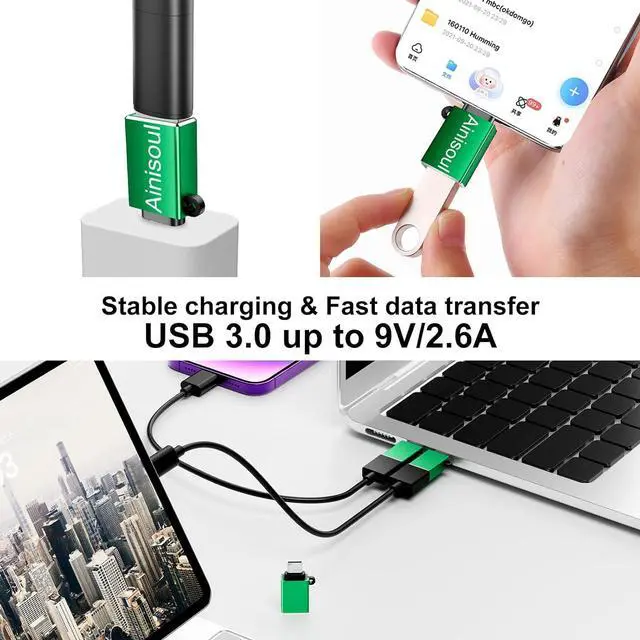 Alt view image 3 of 7 - USBC to USB Adapter 8 Pack USB to Type C Adapter C Male to USBA Female Type C Charger USB-A Cable Converter for MacBook iPhone 16 15 iPad  Galaxy and More Green