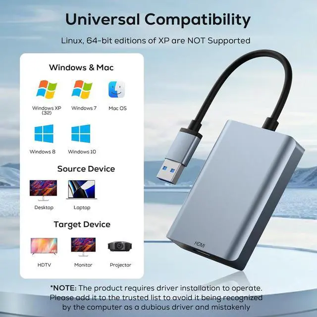 Alt view image 3 of 7 - USB to HDMI Adapter USB 3.0 to HDMI Audio 1080P Video Converter Support Mac OS Windows 10/8.1/8/7 for Monitor Desktop PC TV Projector