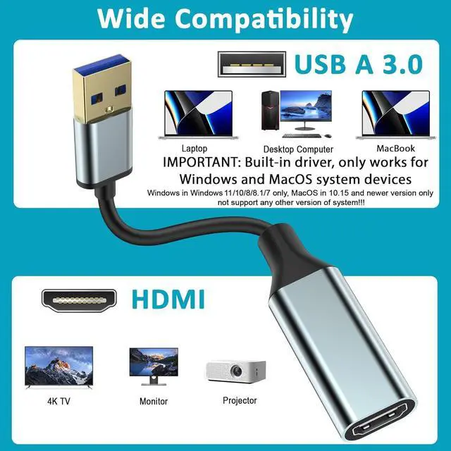 Alt view image 4 of 7 - USB to HDMI Adapter [1080P Full HD Built-in Driver] HDMI Adapter for Laptop to Monitor USB 3.0 to TV Screen Converter for MacOS/Windows 11/10/8.1/8/7 Computers Desktops PC MacBook