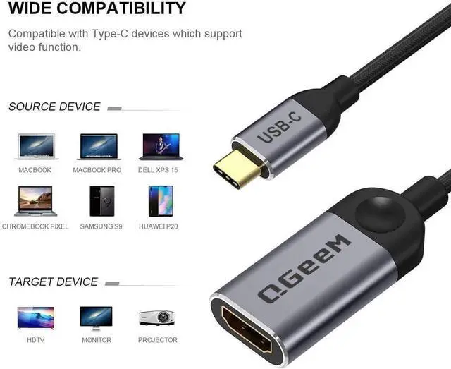 Alt view image 2 of 7 - USB C to HDMI Adapter 4K Cable USB Type-C to HDMI Adapter [Thunderbolt 3/4 Compatible] for Laptop MacBook Pro/Air iPhone15 16 Pro/max GalaxyS8-S23 XPS Pixelbook Thinkpad Surface Ipad Pro etc.