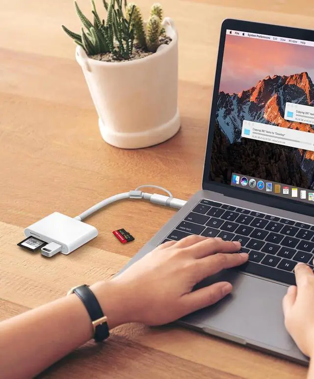 Alt view image 6 of 7 - SD Card Reader for iPhone iPad Built-in Lightening & USB-C Dual Connectors Card Adapter with SD MicroSD USB-A 3 Slots Trail Camera Memory Card Viewer Portable No App Required Plug and Play