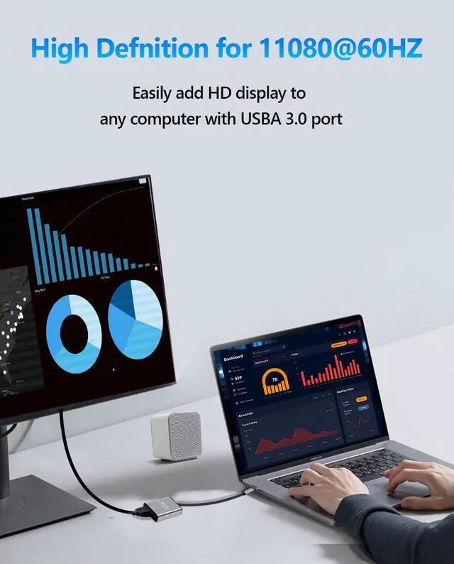 Alt view image 2 of 7 - USB to HDMI Adapter Hdmi to USBA for Monitor USB A to HDMI for MacBook HD MI Adapter Compatible with Windows 10/11 and Mac os 3.0 for 1080@60Hz