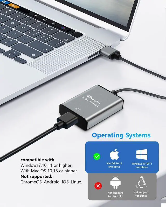 Alt view image 3 of 7 - USB to HDMI Adapter Hdmi to USBA for Monitor USB A to HDMI for MacBook HD MI Adapter Compatible with Windows 10/11 and Mac os 3.0 for 1080@60Hz