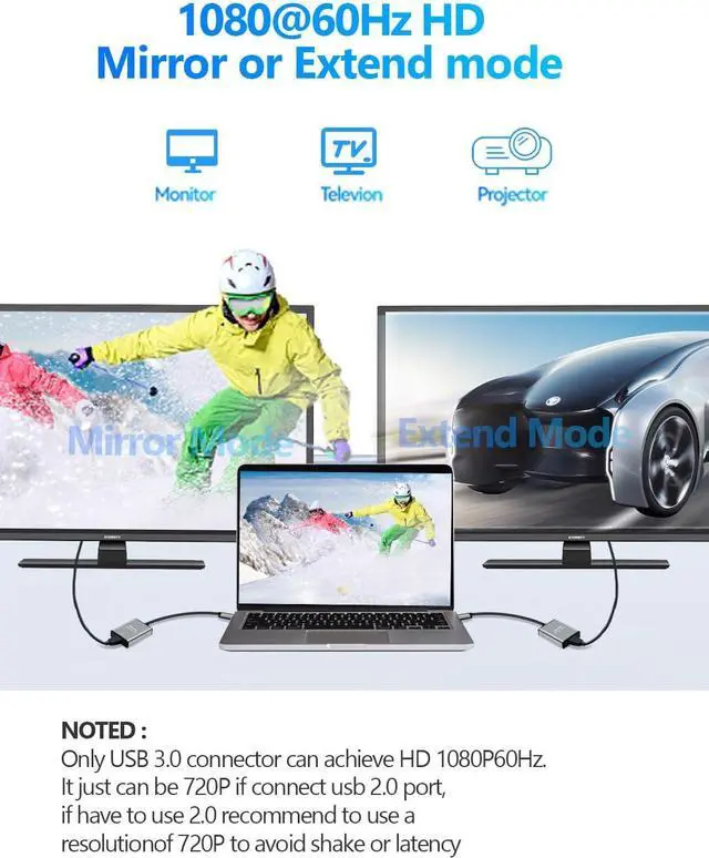 Alt view image 4 of 7 - USB to HDMI Adapter Hdmi to USBA for Monitor USB A to HDMI for MacBook HD MI Adapter Compatible with Windows 10/11 and Mac os 3.0 for 1080@60Hz