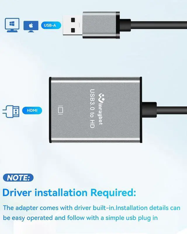 Alt view image 5 of 7 - USB to HDMI Adapter Hdmi to USBA for Monitor USB A to HDMI for MacBook HD MI Adapter Compatible with Windows 10/11 and Mac os 3.0 for 1080@60Hz