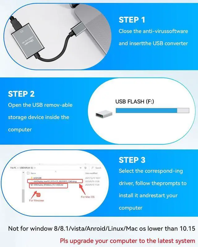 Alt view image 6 of 7 - USB to HDMI Adapter Hdmi to USBA for Monitor USB A to HDMI for MacBook HD MI Adapter Compatible with Windows 10/11 and Mac os 3.0 for 1080@60Hz