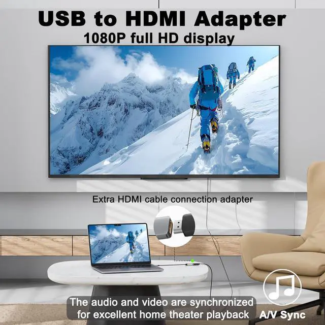 Alt view image 3 of 7 - USB to HDMI Adapter 1080P 60Hz USB A 3.0 to HDMI Adapter for Monitor TV Projectors Compatible with Mac OS Windows 7/8/10/11 - Requires Driver Installation