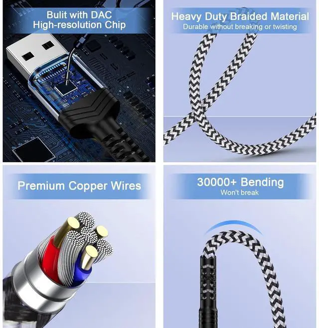 Alt view image 3 of 7 - USB to 3.5mm Male AUX Audio Jack Cable 3FT USB A to 3.5mm TRS Audio Cord Jack Adapter Nylon Braided Stereo AUX Cable for PC Compurter Speaker Headphones Laptop Mac OSX Desktop PS5 PS4 Windows