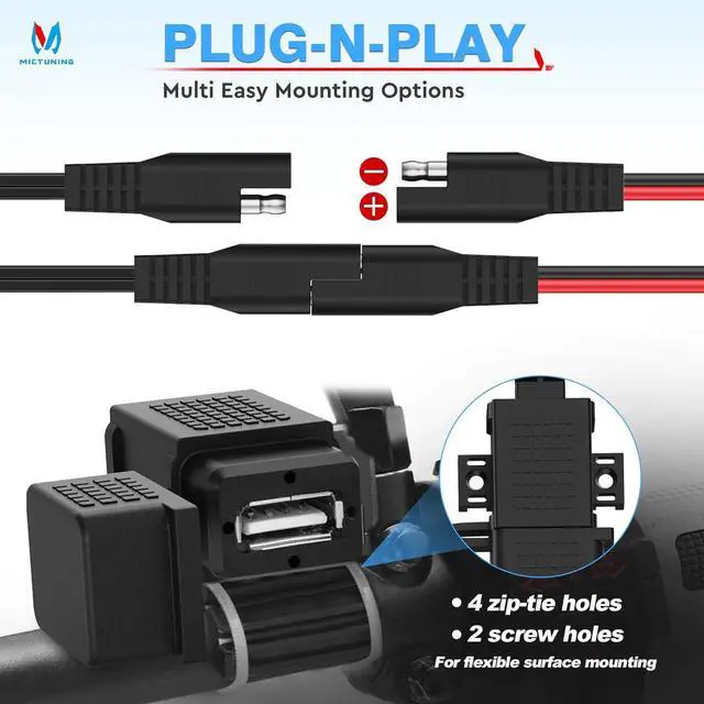 Alt view image 4 of 7 - Motorcycle USB Charger SAE to USB Cable Adapter SAE Quick Disconnect 2.1A Waterproof USB Port with Inline Fuse Socket Cable 12V-24V for Motorcycle Cellphone Tablet GPS More