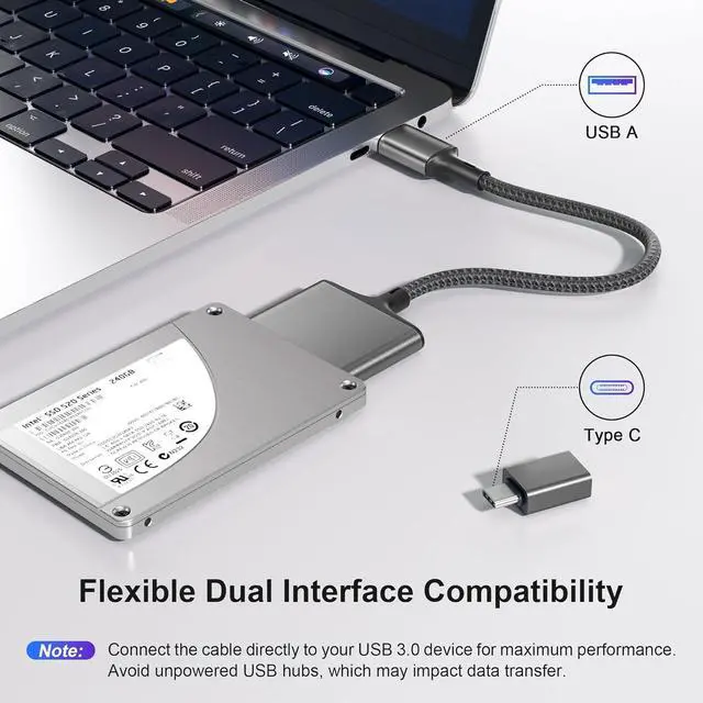 Alt view image 3 of 7 - USB Adapter for SATA Cable with USB C to USB Adapter USB A 3.0 to 2.5 SATA-III Hard Drive Reader for HDD/SSD External Converter Data Transfer for MacBook Pro Air 2022 Surface Go Laptop PC
