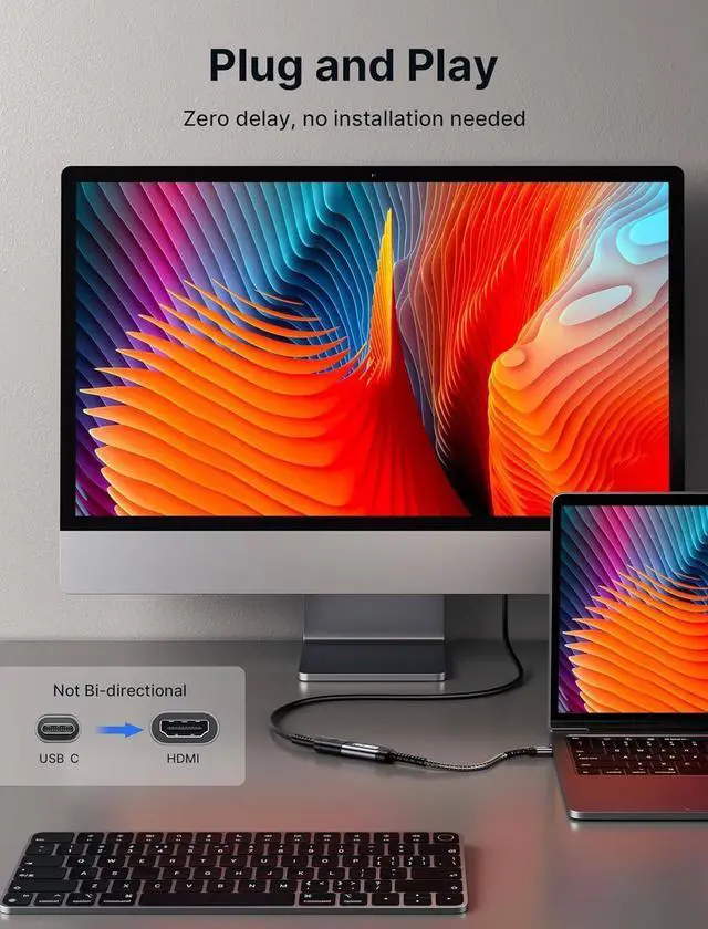 Alt view image 2 of 7 - USB C to HDMI Adapter 4K Type C to HDTV Female Adapter [Thunderbolt 3] Compatible with iPhone 16/15 Pro Max MacBook Pro/Air Surface Galaxy S21 S20 Ultra[Only USB C to HDMI]-Grey