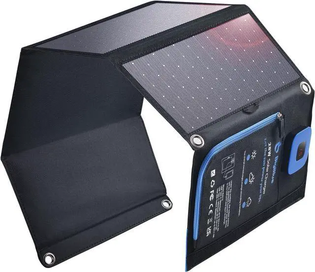 Main image of BigBlue Portable Solar Charger 28W with Digital Ammeter,25.4% High-Efficiency, USB-A/USB-C Ports, Folding Waterproof Solar Panels with Carabiners for Camping, Backpacking, Phones, Tablets, Power Bank
