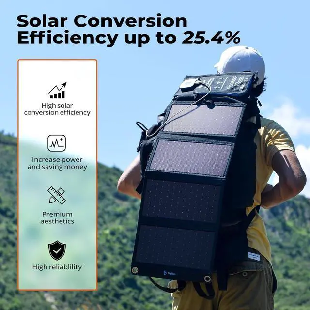 Alt view image 2 of 7 - BigBlue Portable Solar Charger 28W with Digital Ammeter,25.4% High-Efficiency, USB-A/USB-C Ports, Folding Waterproof Solar Panels with Carabiners for Camping, Backpacking, Phones, Tablets, Power Bank