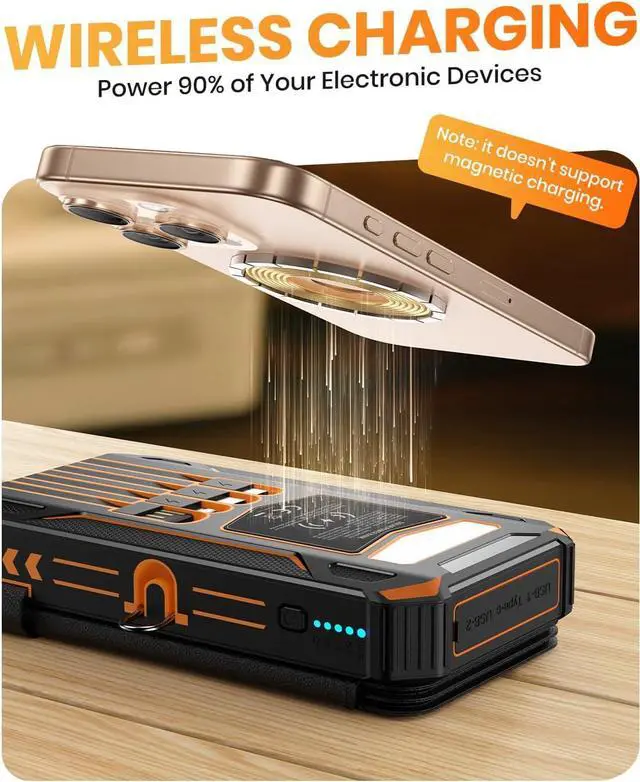 Alt view image 6 of 7 - -Solar-Charger-Power-Bank - 48000mAh Wireless Portable Charger Built-in 4 Cables and 4 Solar Panels PD QC 3.0 Fast Charging USB C Battery Pack with Flashlight for Camping Travel