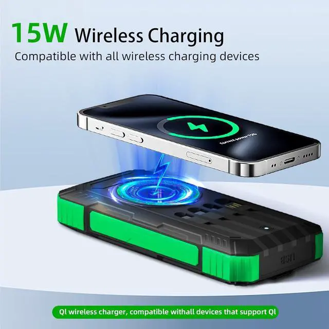Alt view image 4 of 7 - Solar Charger Power Bank 49800mAh Wireless Portable Phone Charger 22.5W QC3.0 Fast Charging Built in 4 Cables with USB C 6 Outputs & 2 Inputs for All Cell Phone
