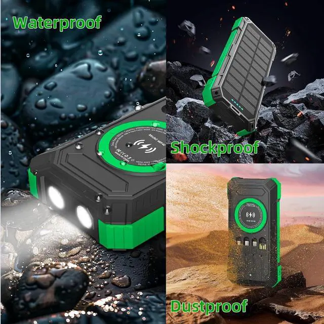 Alt view image 6 of 7 - Solar Charger Power Bank 49800mAh Wireless Portable Phone Charger 22.5W QC3.0 Fast Charging Built in 4 Cables with USB C 6 Outputs & 2 Inputs for All Cell Phone