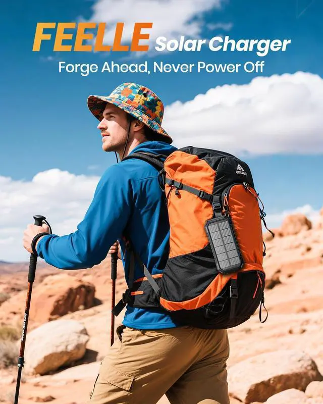Alt view image 7 of 7 - Solar Charger for Outdoor: 27000mAh Power Bank with Built-in Cables - 15W Fast Charging Portable Charger with 2 Flashlights for All Smartphone -External Battery Pack for Camping(Black)