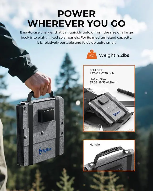 Alt view image 4 of 7 - 60W Portable Compact Solar Panel with PD 45W USB-C 20W USB-A DC Ports for Power Stations Cellphones Power Banks Tablets IP68 Waterproof Foldable Camping Solar Charger with Kickstand