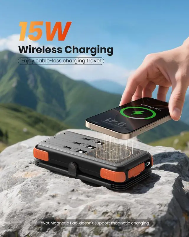 Alt view image 6 of 7 - Solar-Charger-Power-Bank-49800mAh 20W Fast Charging Portable Charger with Built-in 3 Cables & 4 Solar Panels USB C Solar Battery Bank with LED Flashlights for Smartphones Tablets