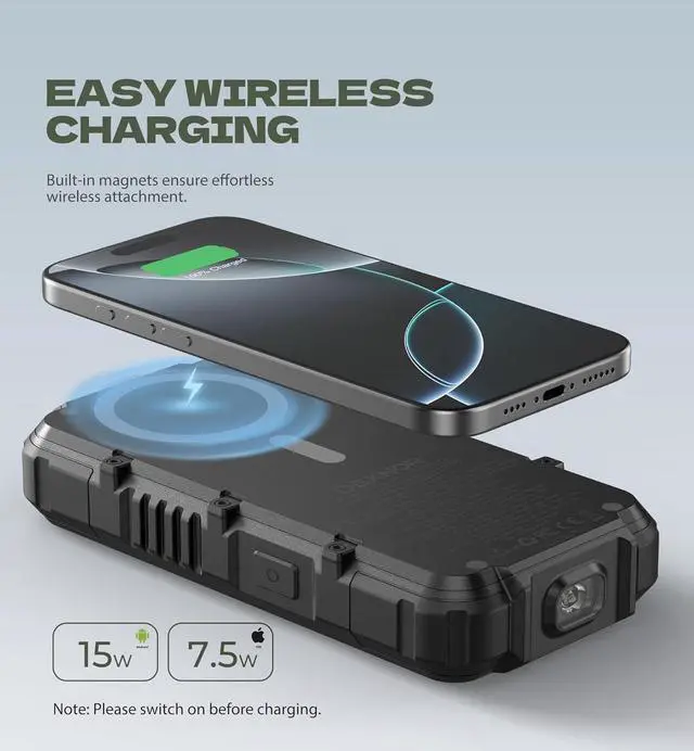 Alt view image 3 of 7 - Solar Charger Power Bank 27 000mAh 65W PD3.0 & QC3.0 Fast Charging Powerbank External Battery Pack Portable Wireless Chargers with Flashlight and Carabiner Compatible with MagSafe & Qi
