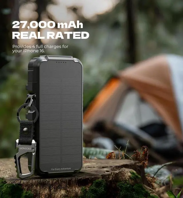 Alt view image 5 of 7 - Solar Charger Power Bank 27 000mAh 65W PD3.0 & QC3.0 Fast Charging Powerbank External Battery Pack Portable Wireless Chargers with Flashlight and Carabiner Compatible with MagSafe & Qi