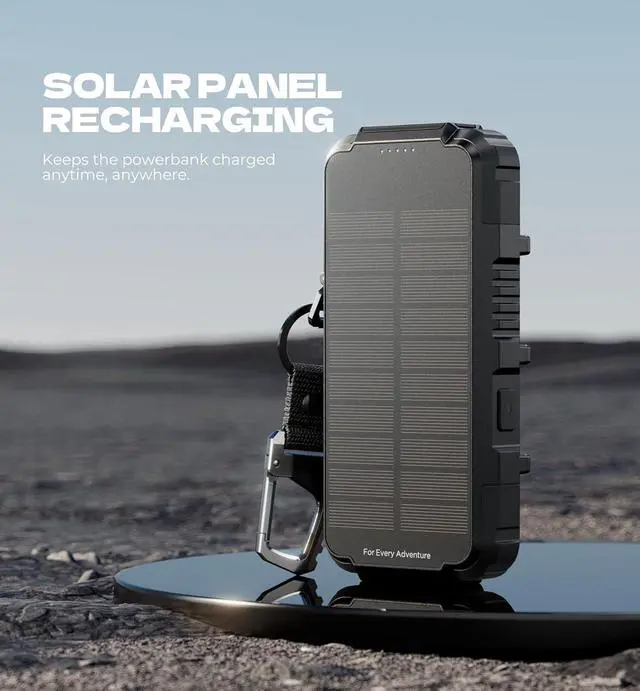 Alt view image 6 of 7 - Solar Charger Power Bank 27 000mAh 65W PD3.0 & QC3.0 Fast Charging Powerbank External Battery Pack Portable Wireless Chargers with Flashlight and Carabiner Compatible with MagSafe & Qi