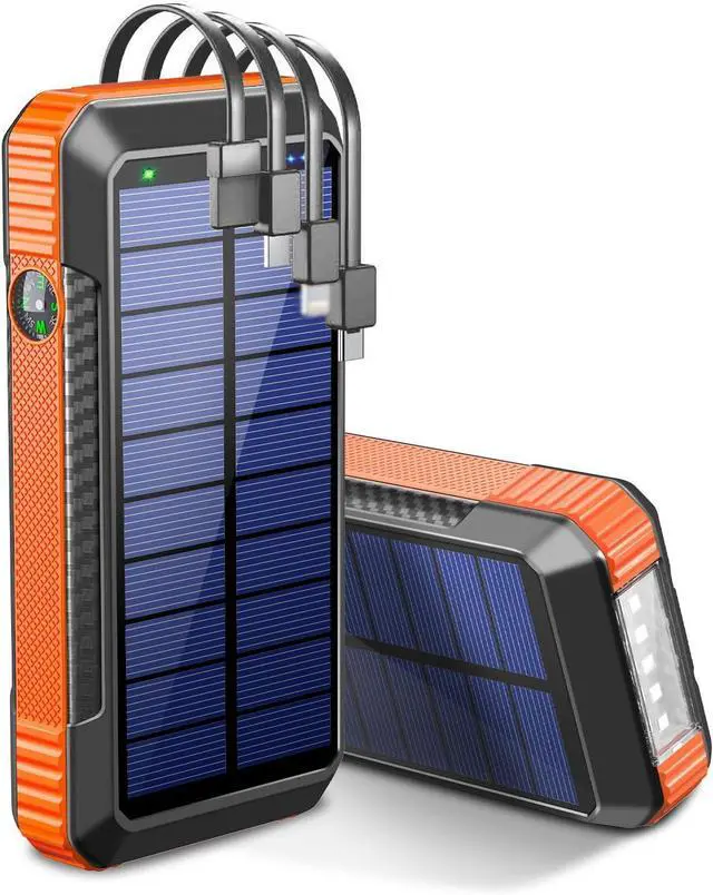 Main image of Solar Power Bank Wireless Charger 52800mAh Built in 4 Cables and LED Camping Lights 22.5W Fast Charging Power Bank 7 Outputs 4 Inputs Portable Charger Compatible with All Mobile Devices (Orange)