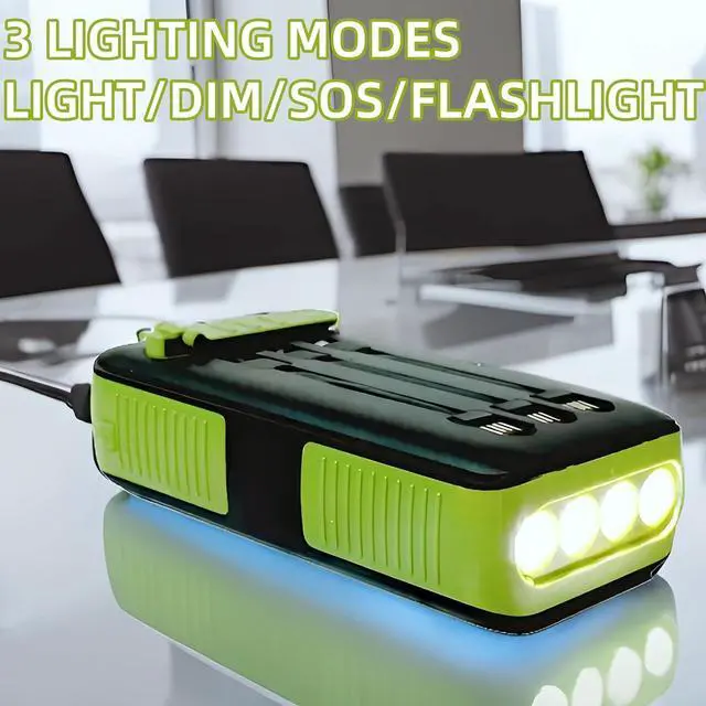 Alt view image 5 of 6 - Solar Power Bank Portable Charger 63200mAh Battery Pack Hand Crank Charger Dual Outputs Inputs 4 LED Flashlight Fast Charging with Built in Cables Power for Phone Camping Emergency Travel (Green)