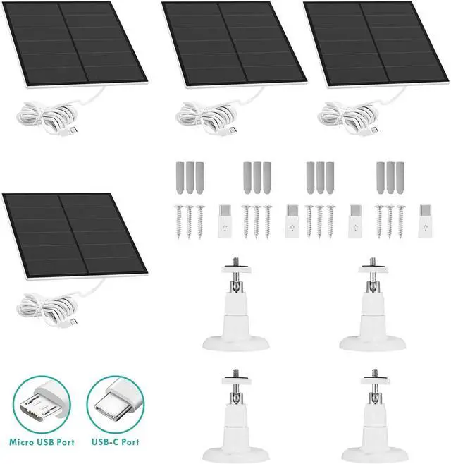 Alt view image 5 of 5 - 4 Pack Solar Panels for Outdoor Camera Micro USB & USB-C Solar Panel Charger 5V 6W 4W 3W Solar Panel for Security Camera Fit for Wyze Cam Outdoor a.nran Arlo Essential Simplisafe Eufy Cameras