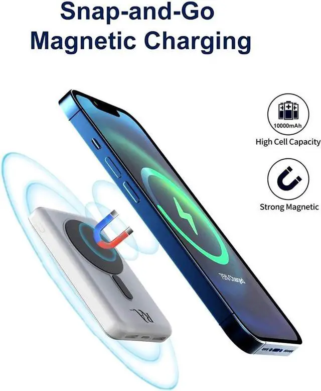 Alt view image 2 of 7 - RABrand Solar Wireless Magnetic Power Bank 10000mAh Portable Charger with Solar Panel Strong Magnet 22.5W Fast Charging Solar Charging in All Type of Weather Compatible with iPhone 14/13/12